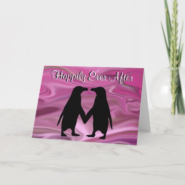 Cute penguins holding hands holiday card (Front)