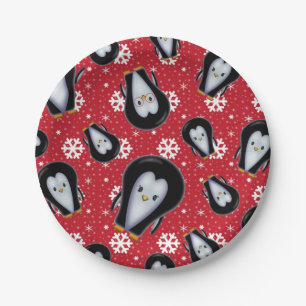 Cute Penguins Holiday Christmas Fun Art Paper Plate
