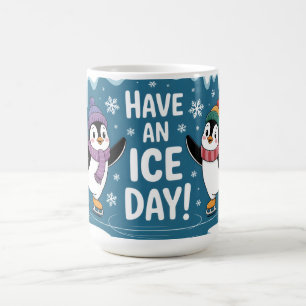 Cute Penguins Ice Skating Cartoon, Have an Ice Day Coffee Mug