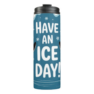 Cute Penguins Ice Skating Cartoon, Have an Ice Day Thermal Tumbler