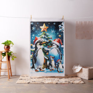 Cute penguins in a cheerful cartoon style, fabric