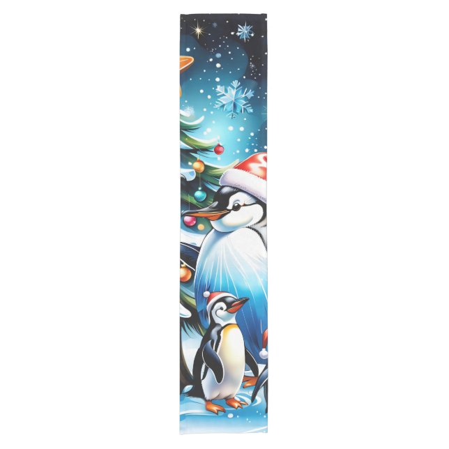 Cute penguins in a cheerful cartoon style, short table runner (Front)