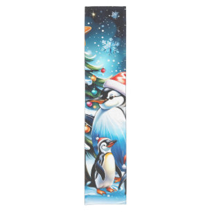 Cute penguins in a cheerful cartoon style, short table runner
