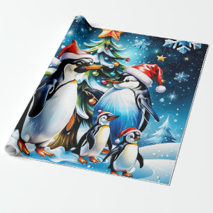 Cute penguins in a cheerful cartoon style' wrapping paper