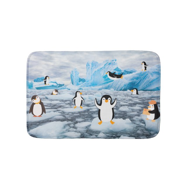 cute penguins in Antarctica ice Bath Mat (Front)