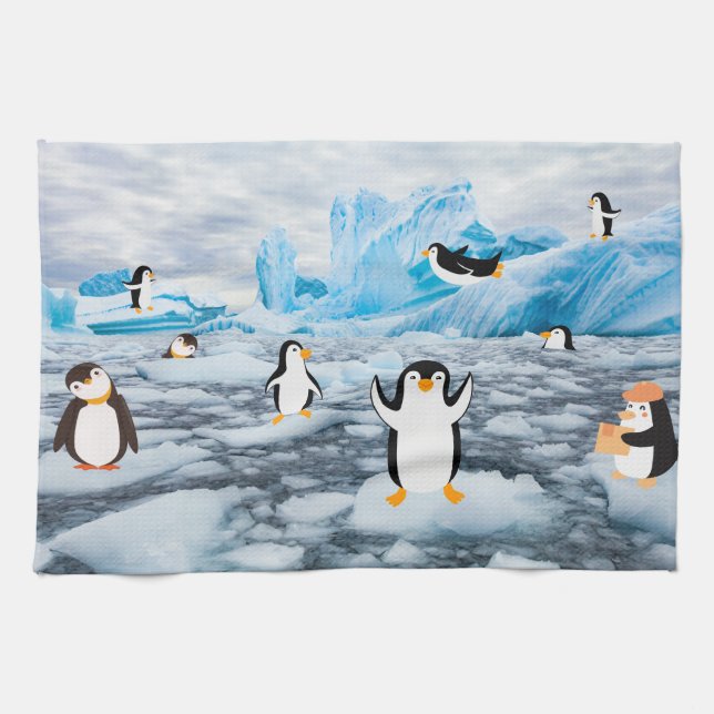 cute penguins in Antarctica ice Tea Towel (Horizontal)