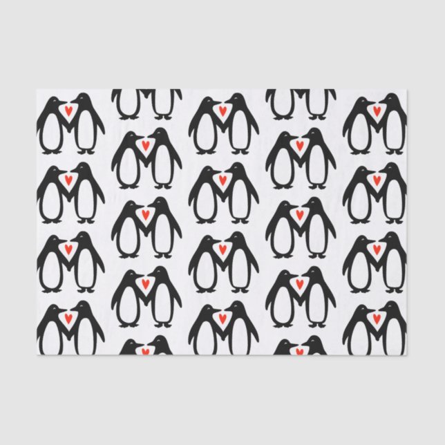 Cute Penguins in Love Valentine's Day, Anniversary Tissue Paper (Front)