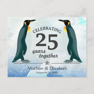 Cute Penguins in Snow   25th Wedding Anniversary Postcard