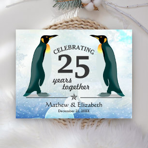 Cute Penguins in Snow 25th Wedding Anniversary Postcard