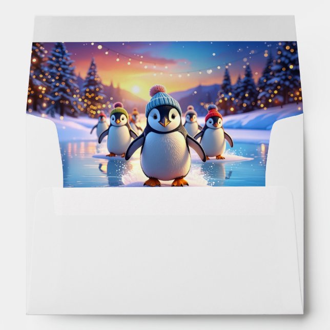 Cute Penguins in Winter Hats Envelope (Back (Bottom))