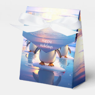 Cute Penguins in Winter Hats on Frozen Ice Favour Box