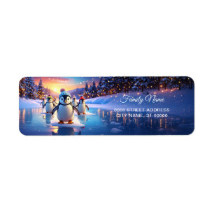Cute Penguins in Winter Hats Return Address