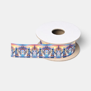 Cute Penguins in Winter Hats Ribbon Satin Ribbon