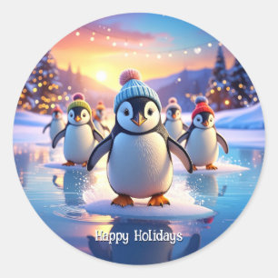 Cute Penguins in Winter Hats Stickers
