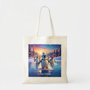 Cute Penguins in Winter Hats Tote Bag