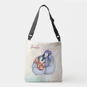 Cute Penguins in Winter Scarves and Hats Custom Crossbody Bag