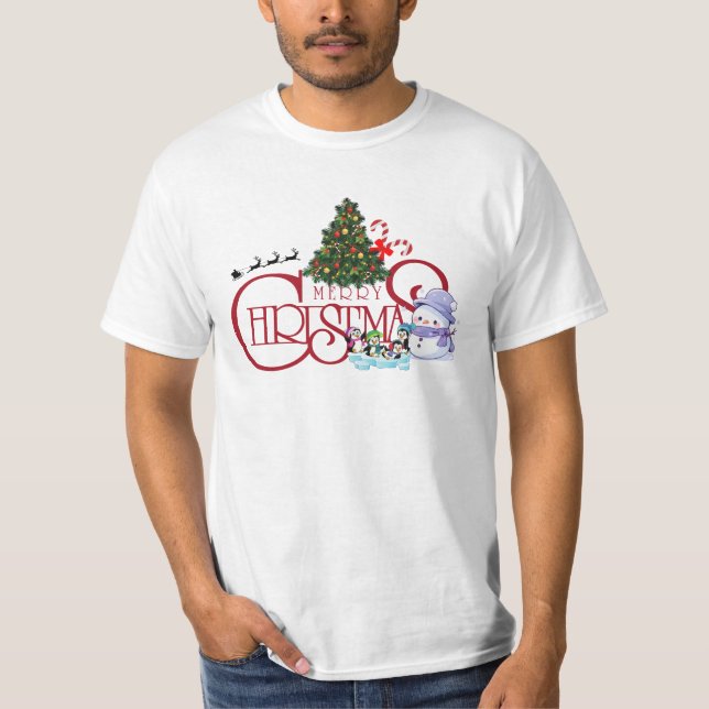 Cute Penguins & Kawaii Snowman Winter Wonderland C T-Shirt (Front)