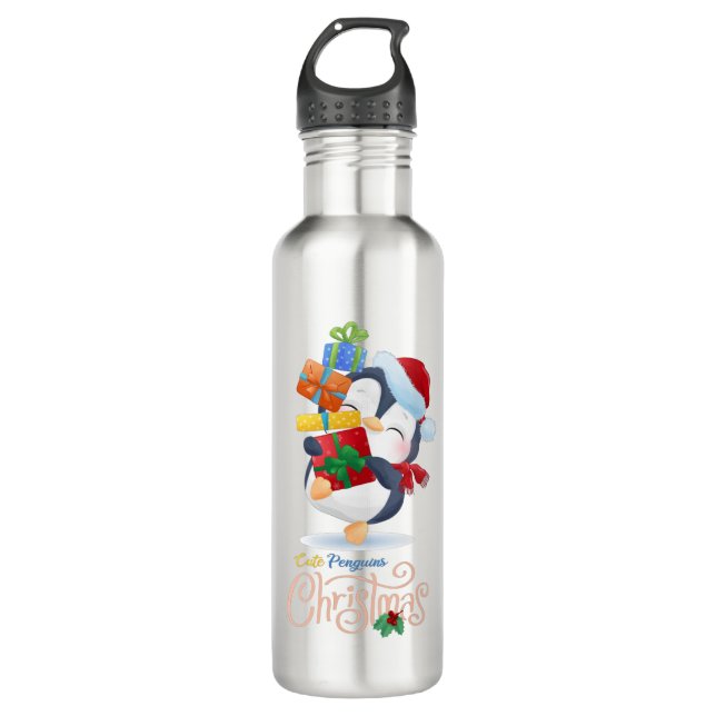 Cute penguins merry christmas Collection #1 710 Ml Water Bottle (Front)
