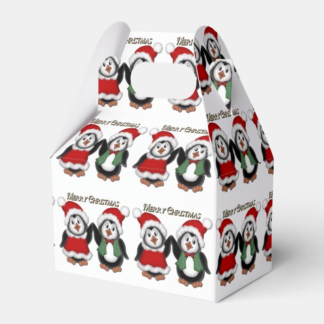 Cute Penguins Merry Christmas Favour Box (Front Side)