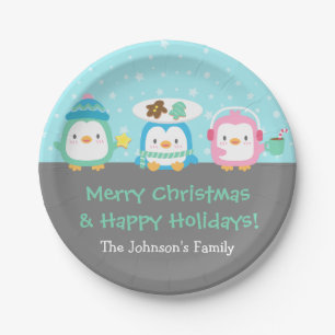 Cute Penguins Merry Christmas Party Supplies Paper Plate