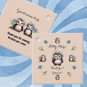 Cute Penguins Name Bilingual Text Gracias Thanks Favour Tags