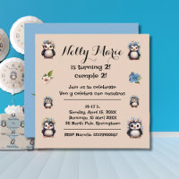 Cute Penguins Name Bilingual Text Spanish-Eng