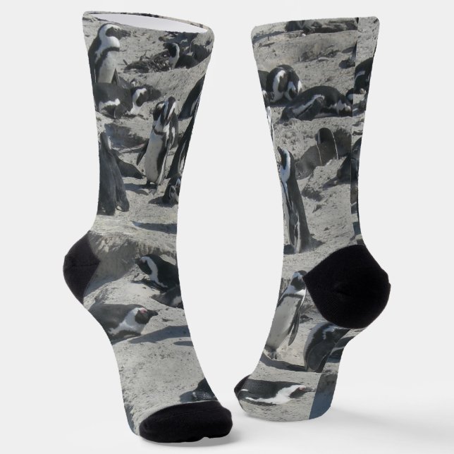 Cute Penguins on Beach Crew Socks (Angled)
