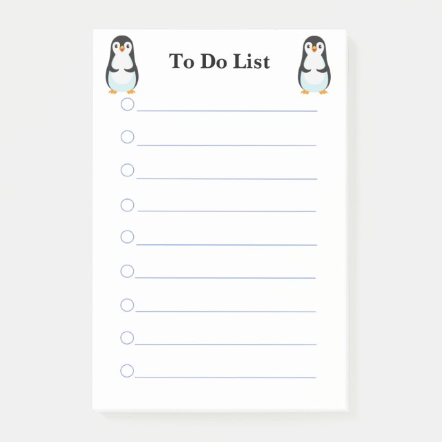 Cute Penguins on white lined To Do List Post-it Notes (Front)