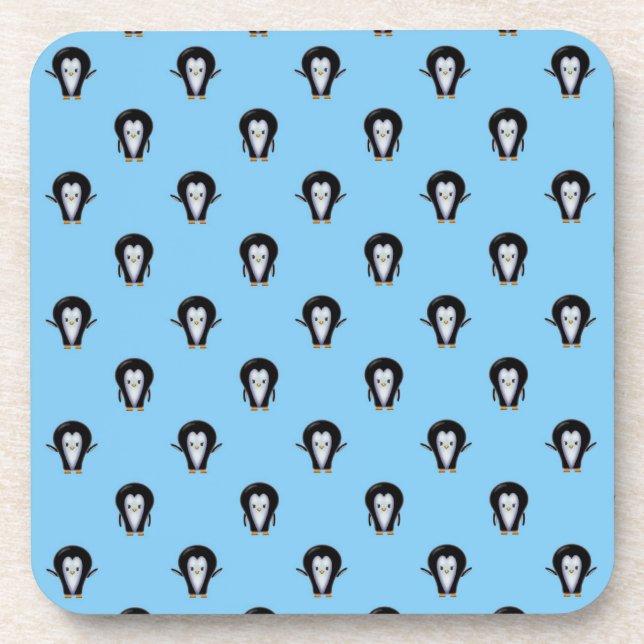 Cute Penguins over Winter Blue Coaster (Front)