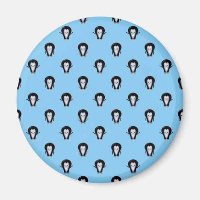 Cute Penguins over Winter Blue Magnet (Front)