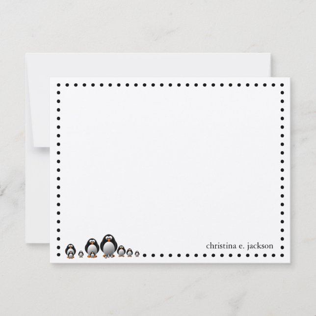 Cute Penguins Personalised Note Card (Front)