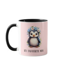 Cute Penguins Pink Custom Bilingual Text