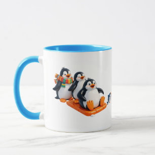 Cute Penguins Sledding Illustration Mug