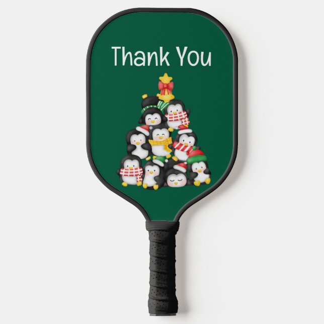 cute penguins squad christmas pickleball paddle (Front)