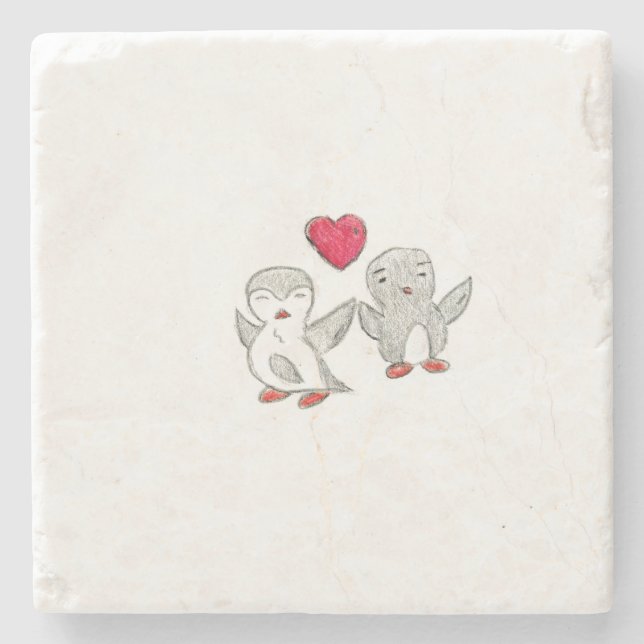 Cute Penguins  Stone Coaster (Front)