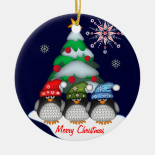Cute Penguins, Tree and Custom Text ornament