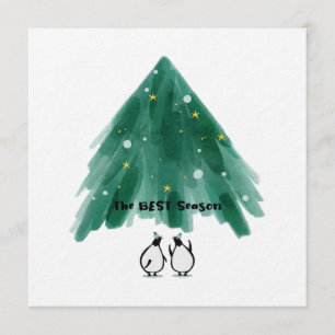 Cute Penguins Under Christmas Tree Invitation