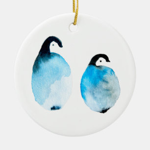 Cute Penguins watercolor Ceramic Tree Decoration