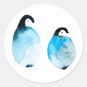 Cute Penguins watercolor Classic Round Sticker