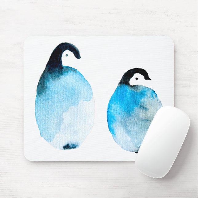 Cute Penguins watercolor Mouse Mat (With Mouse)
