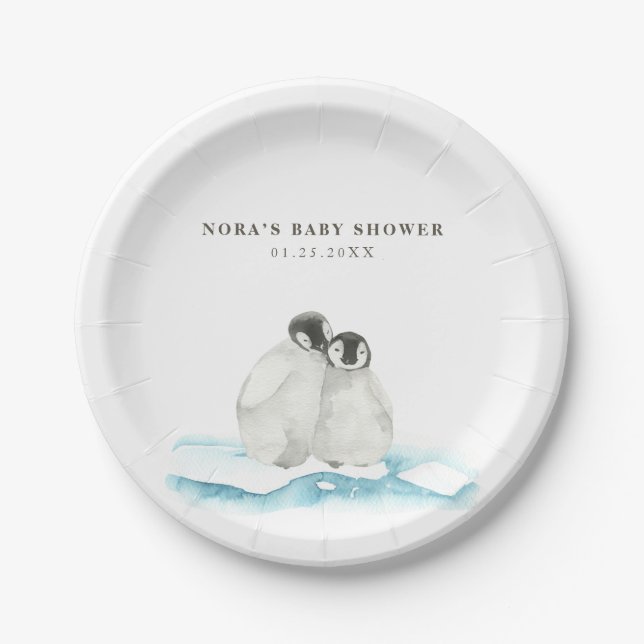 Cute Penguins Winter Arctic  Paper Plate (Front)