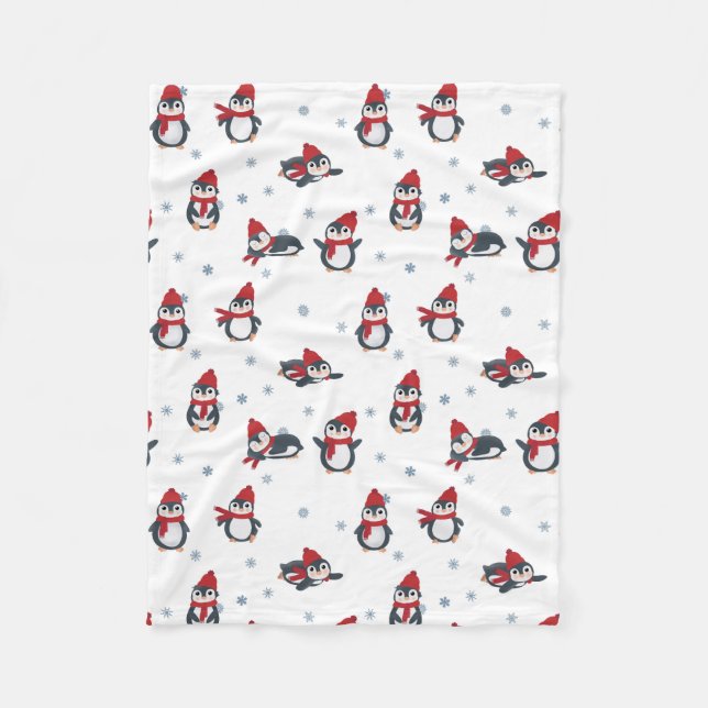 Cute Penguins Winter Birds Animals Fleece Blanket (Front)