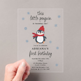 Cute Penguins Winter Birds Arctic Animals Birthday Acrylic Invitations