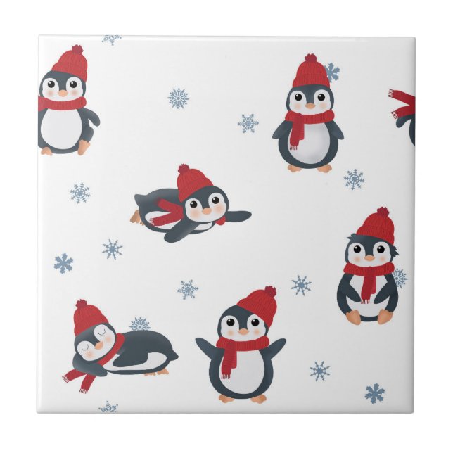 Cute Penguins Winter Birds Arctic Animals Kids Tile (Front)