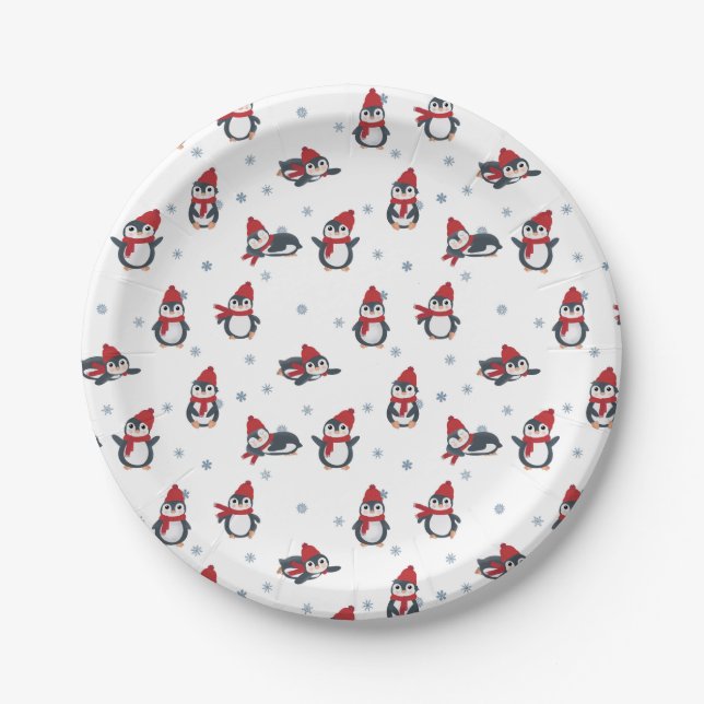 Cute Penguins Winter Birds Arctic Animals Paper Plate (Front)