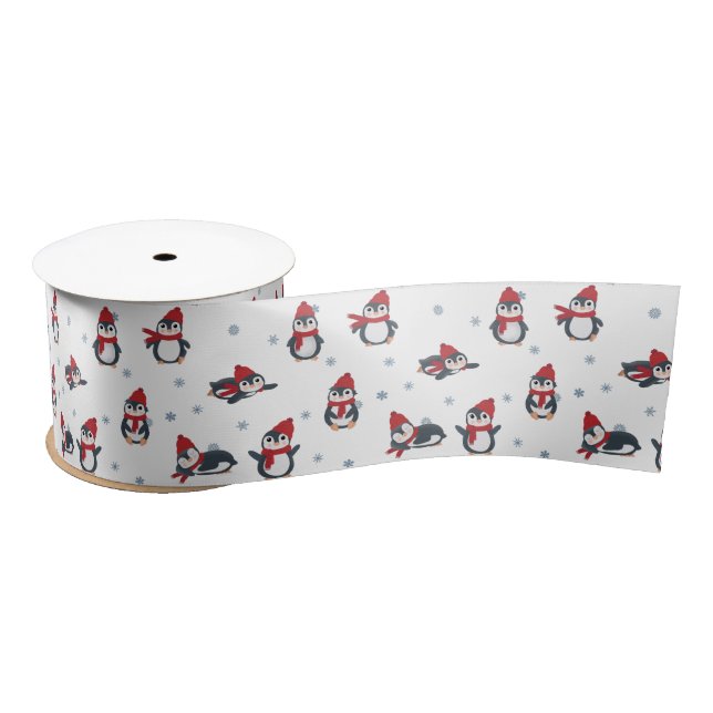 Cute Penguins Winter Birds Arctic Animals Satin Ribbon (Spool)