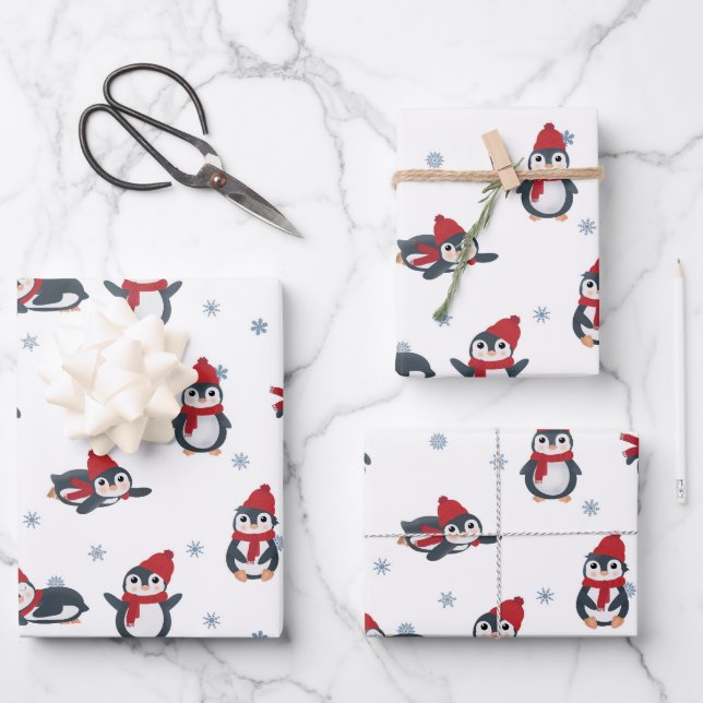Cute Penguins Winter Birds Arctic Animals Wrapping Paper Sheet (Front)