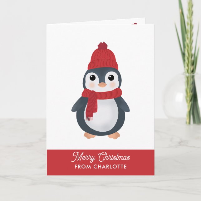 Cute Penguins Winter Birds Arctic Christmas Holiday Card (Front)