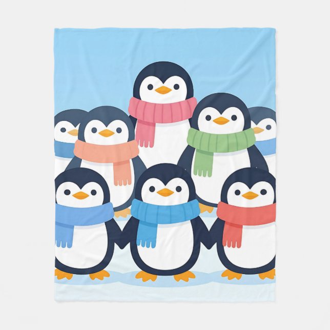 Cute Penguins Winter Scarves Group Hug Fleece Blanket (Front)