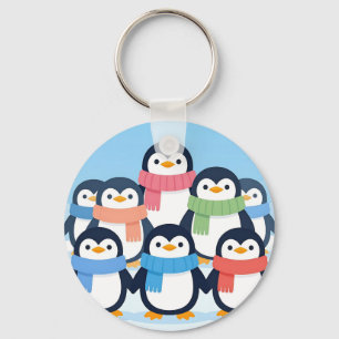 Cute Penguins Winter Scarves Group Hug Key Ring